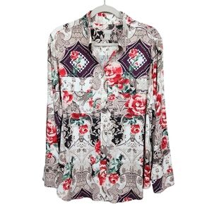 Chico's Silky Soft Floral Charm Easy Shirt Roses Modal Blend Women's Size XL